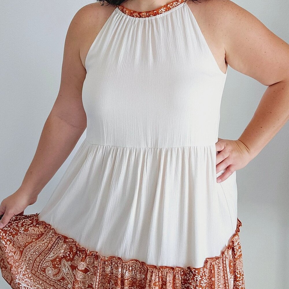 *** Indie Patchwork Mini Dress - Cream & Rust